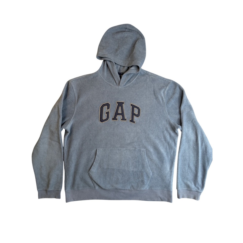 Y2K Gap Fleece Pullover Hoodie Mens XL Blue Spellout Arch Logo Sweatshirt 00s